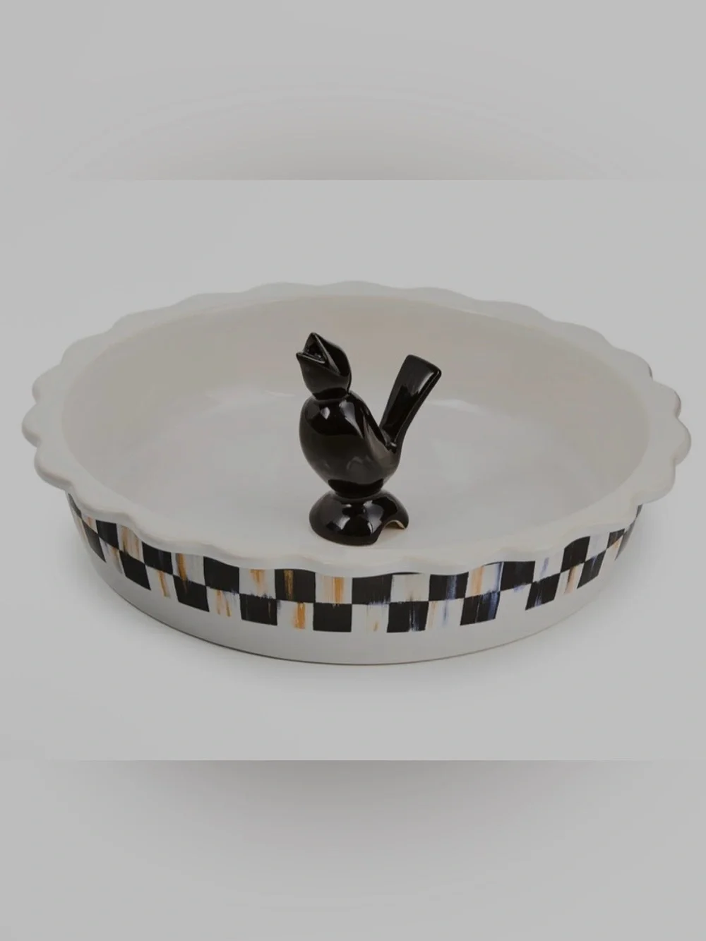 MacKenzie-Childs NWT Courtly Check Everyday Pie Plate with adorable Pie Bird